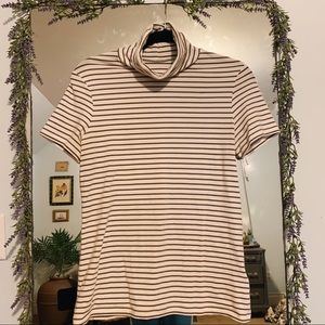 Lands' End Striped T-Shirt Turtle Neck Size S